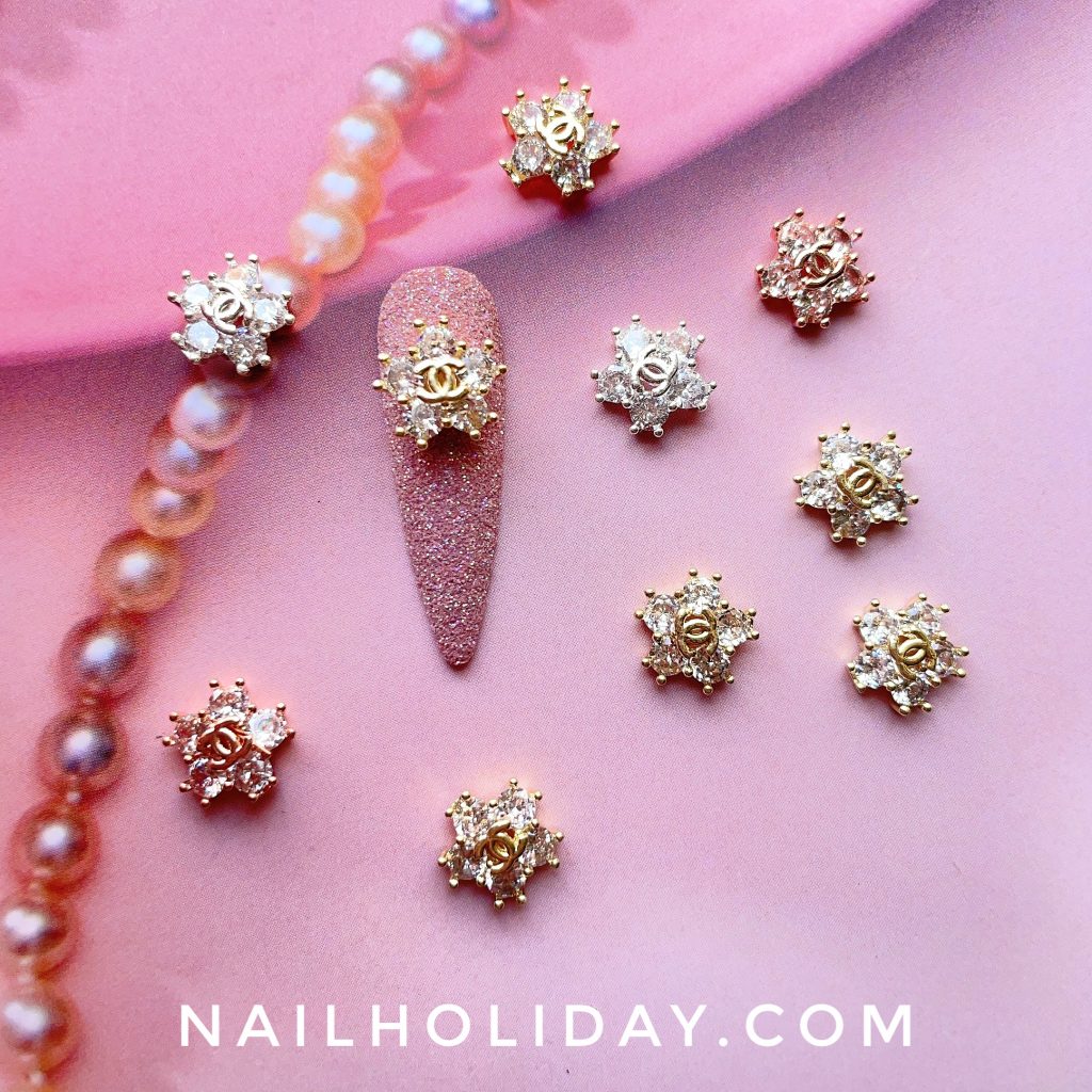 10PCS Multicolour Chanel Flower Nail Charms