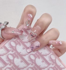 pink dior nails