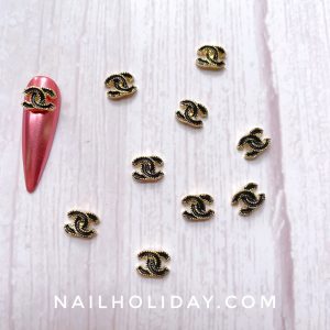 Luxury Brand Inspired CC Metal Nail Charm in Gold —