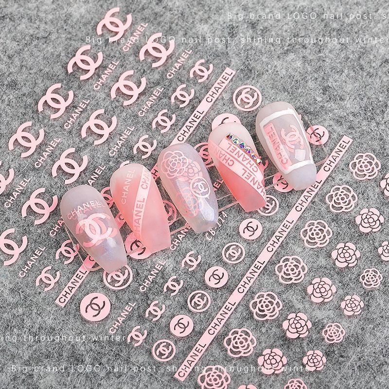 6 Sheets Pink Chanel Nail Stickers