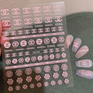 pink Chanel nail stickers