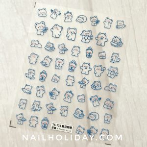 kawaii bear blue nail stickers