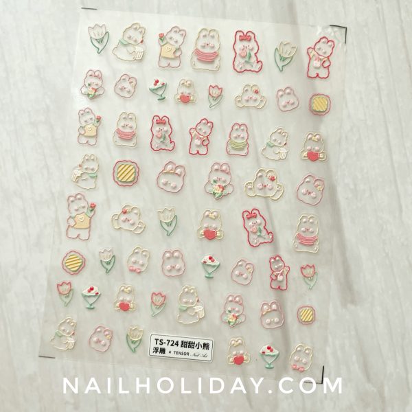 kawaii bear rainbow nail stickers