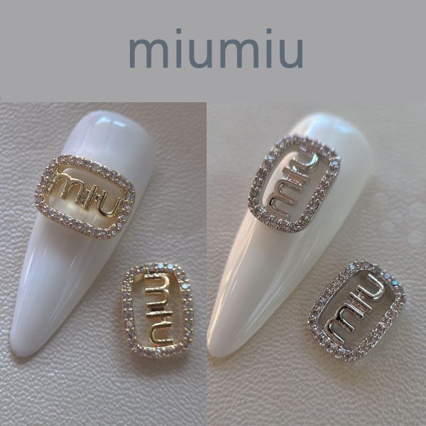 10PCS miumiu Nail Charms Square 5 Gold+5 Silver