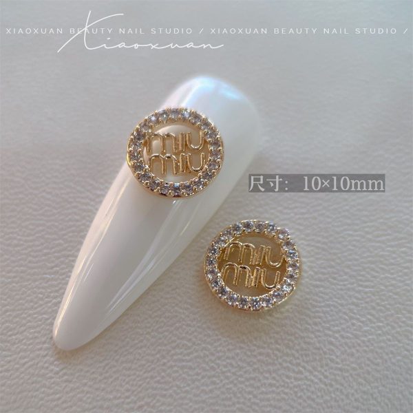 10PCS miumiu Nail Charms Round 5Gold+5Silver