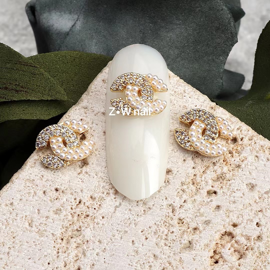 10PCS Chanel Nail Charms Half Pearl C34