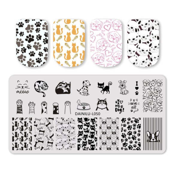 Puppy and Kitty nail stamping plate