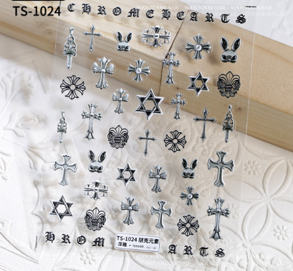 chorme heart nail sticker