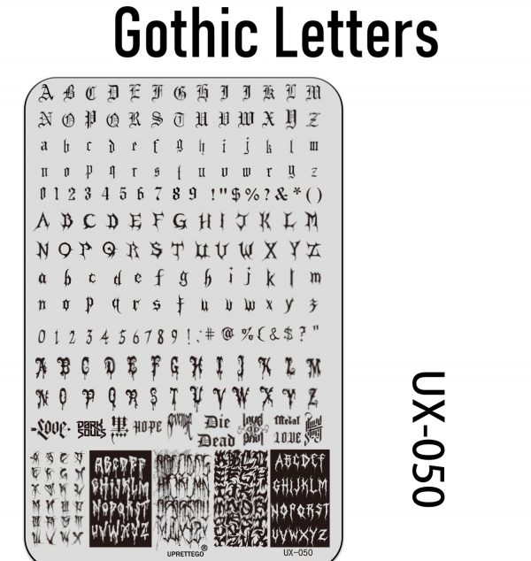 Gothic Letters nail stamping plate Gothic Letters nail stamping plate