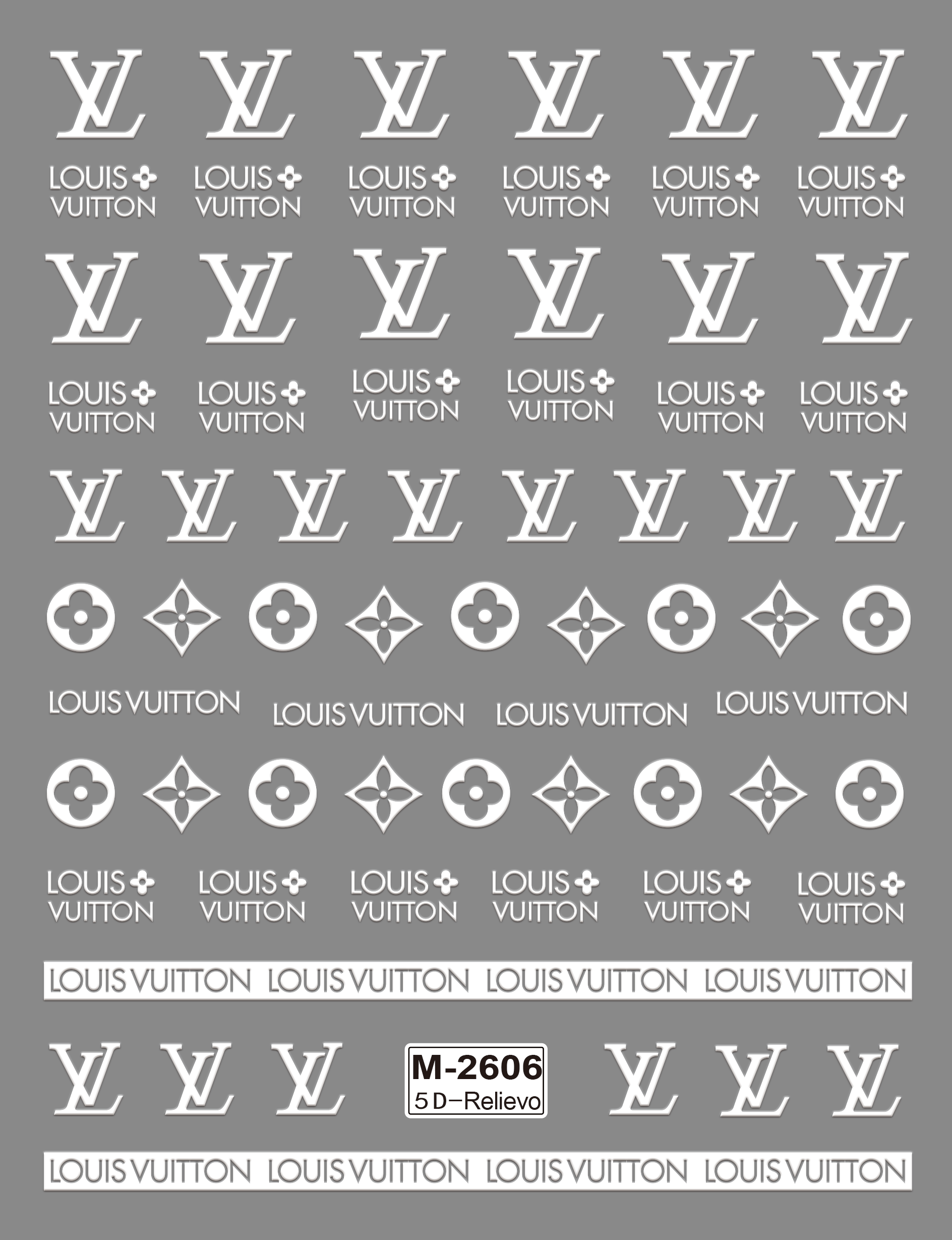 5D White LV Nail Sticker M2606