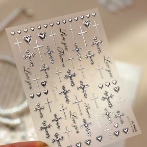 silver chrome heart nail sticker