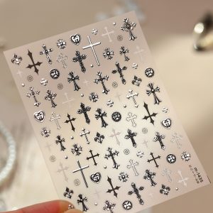 silver chrome heart nail sticker
